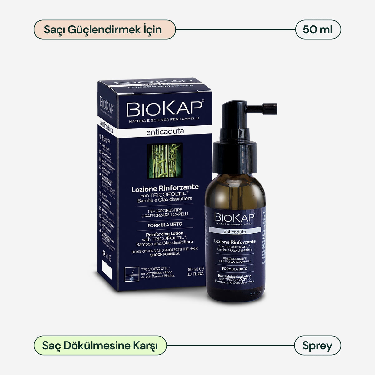 Biokap Tricobiotic Kompleksli Dökülme Karşıtı Güçlendirici Sprey Saç Serumu - 50 ml - Görsel 1