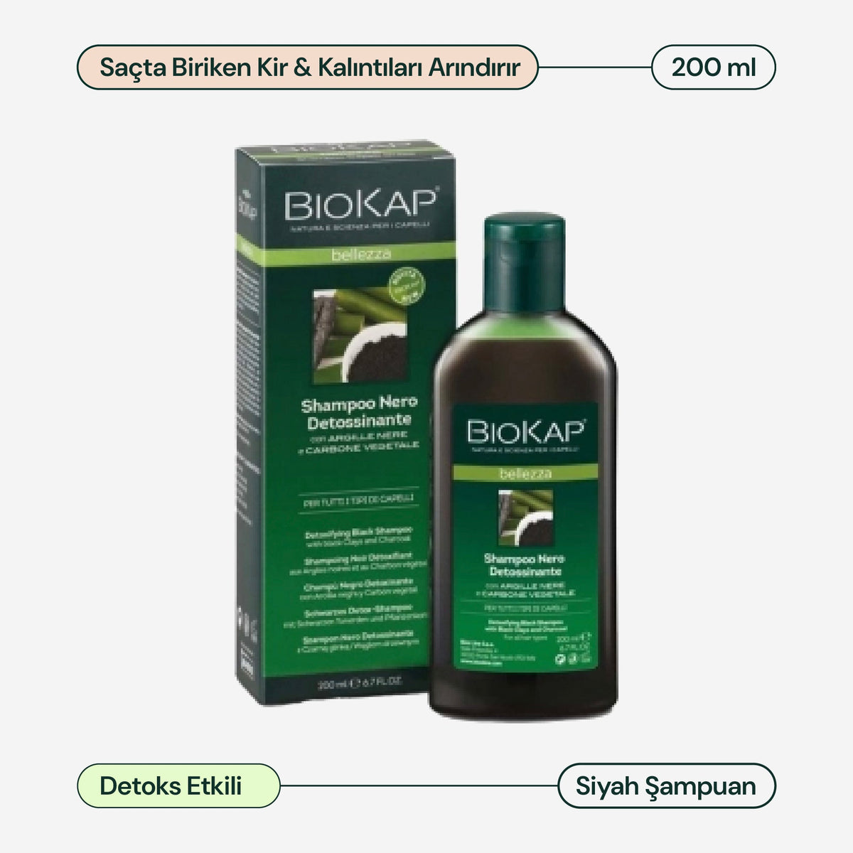 BioKap Bellezza Detoks Etkili Siyah Şampuan 200 ml