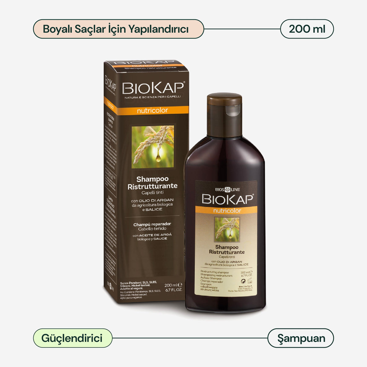 BioKap Nutricolor Boyalı Saç Yapılandırıcı Şampuan 200 ml