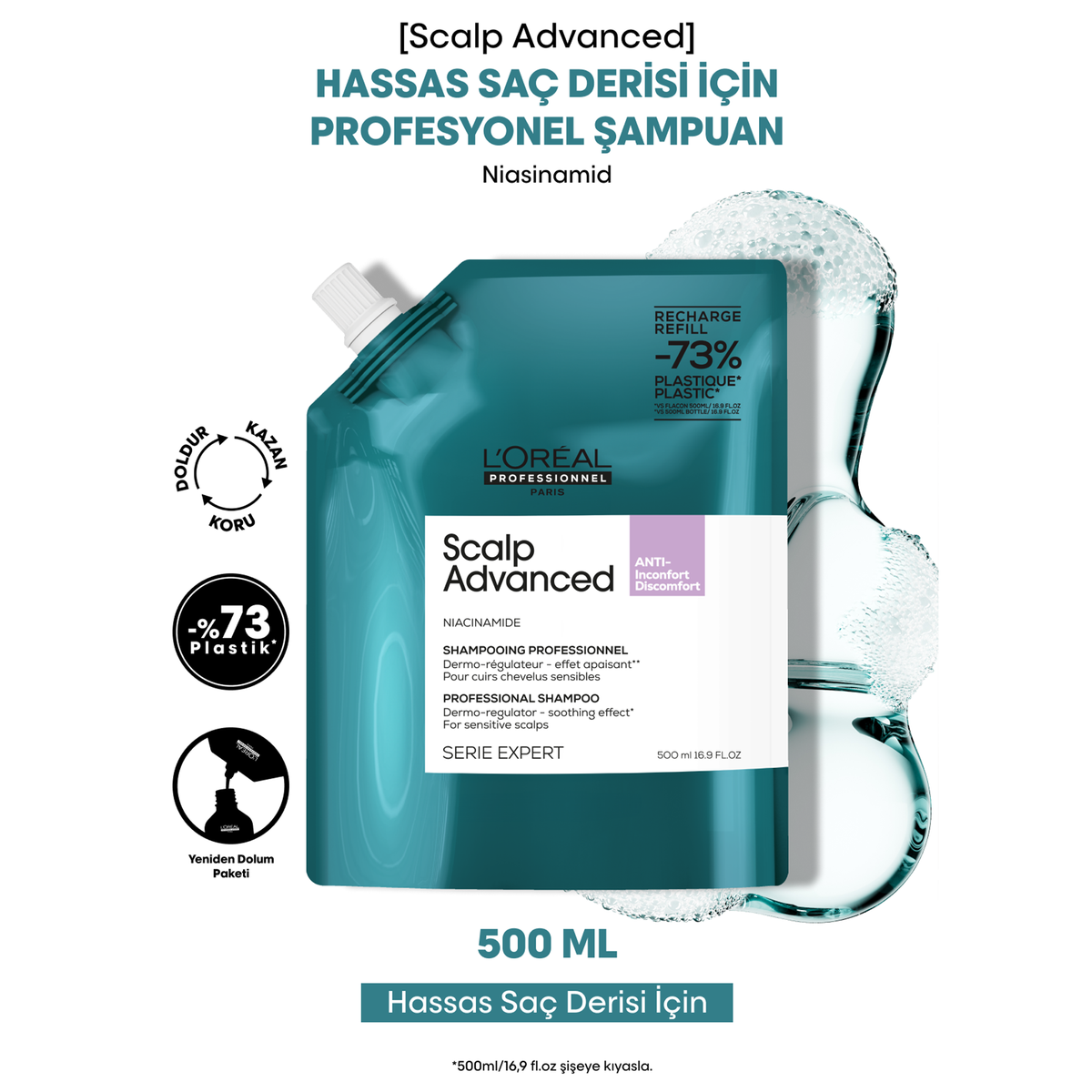 Loreal Professionnel Paris Serie Expert Scalp Advanced Hassas Saç Derisi için Profesyonel Şampuan Refill 500 ml - Görsel 7