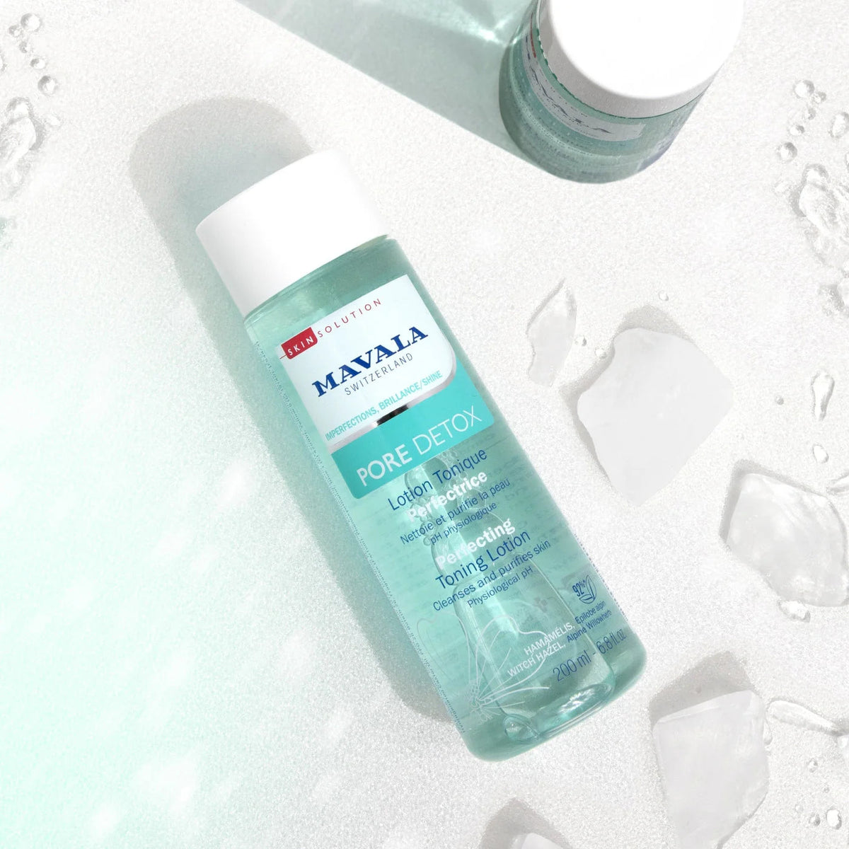 Mavala Pore Detox Mükemmelleştirici Tonik Losyon 200ml kullanım ve ürün görseli