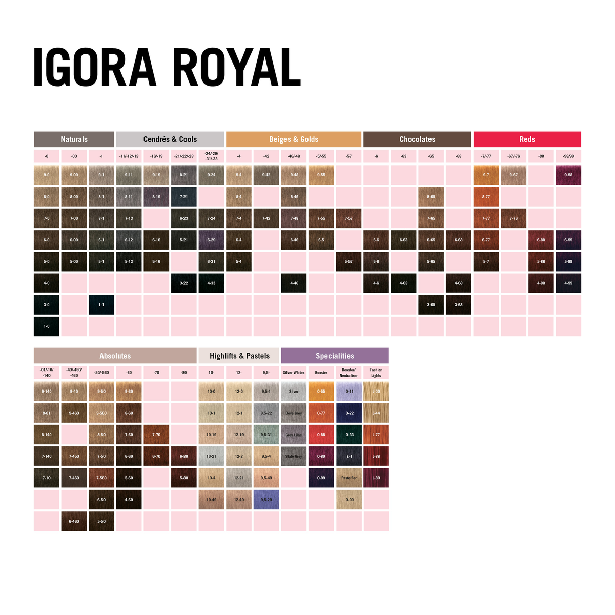 Schwarzkopf Igora Royal resmi renk kartelası
