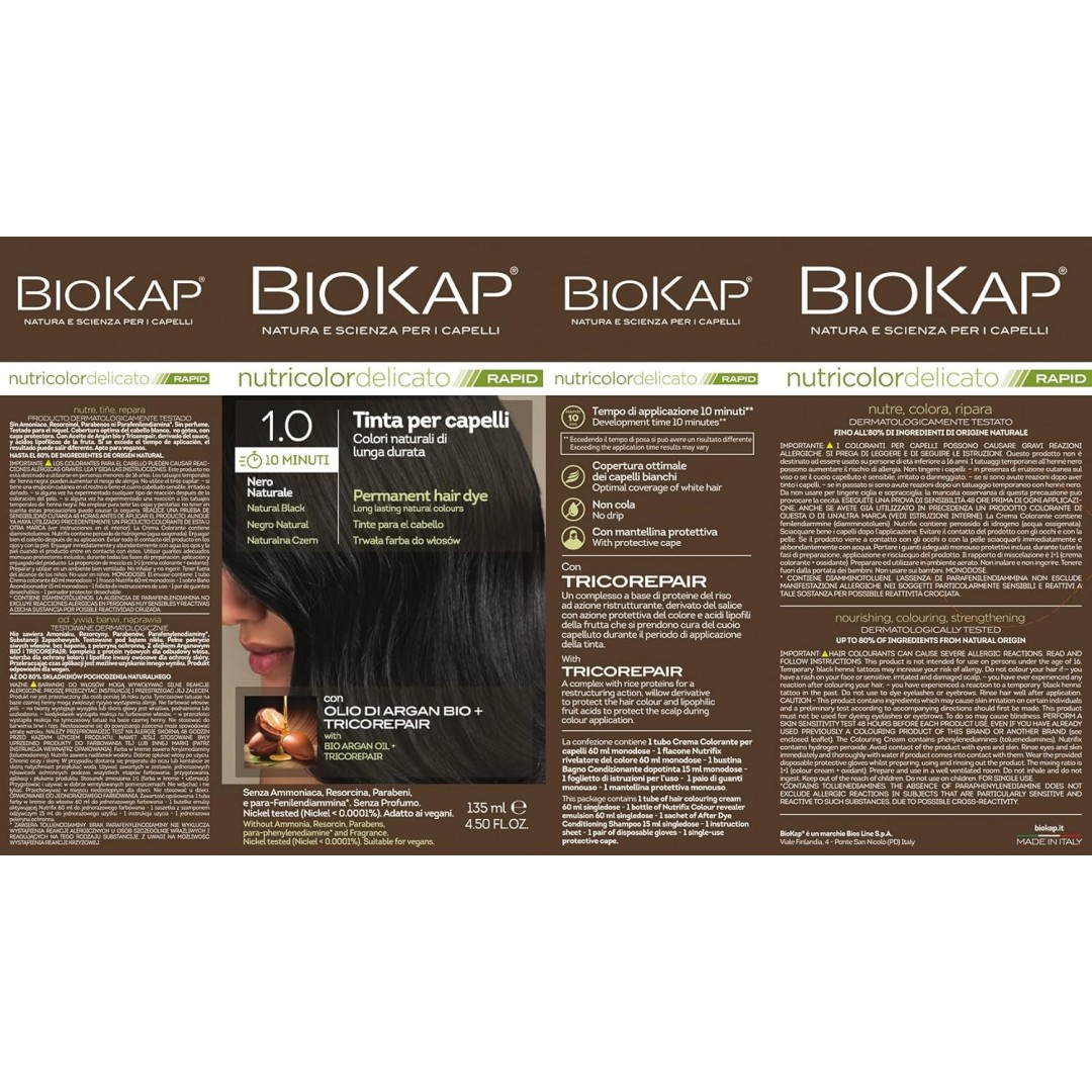 Biokap Nutricolor Delicato Rapid Saç Boyası 135 ml - 1.0 Doğal Siyah