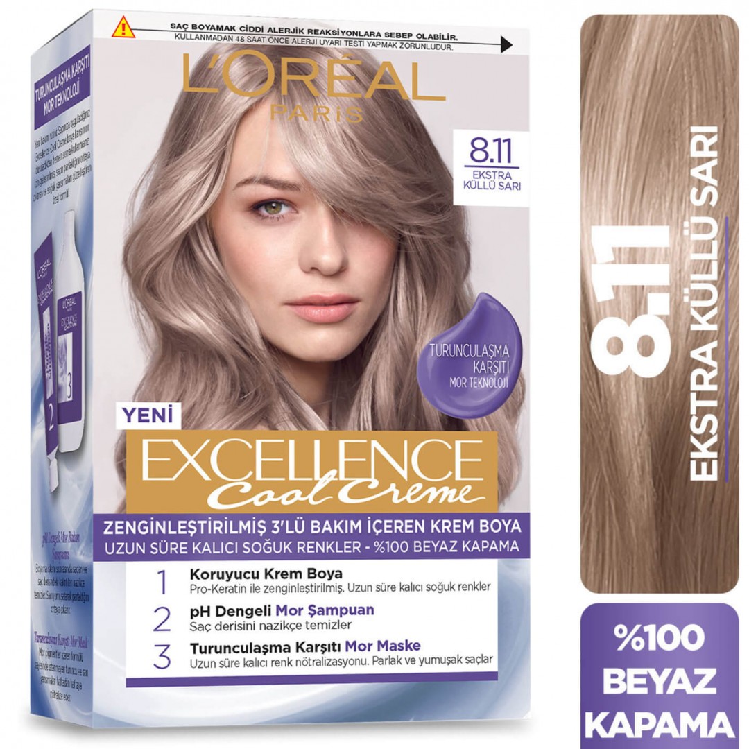 Loreal Paris Excellence Cool Creme Saç Boyası Ekstra Küllü Sarı 8.11 Loreal Paris Excellence Cool Creme Saç Boyası Ekstra Küllü Sarı 8.11