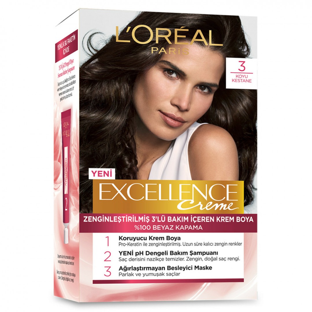 Loreal Paris Excellence Creme Saç Boyası Koyu Kestane 3 Loreal Paris Excellence Creme Saç Boyası Koyu Kestane 3