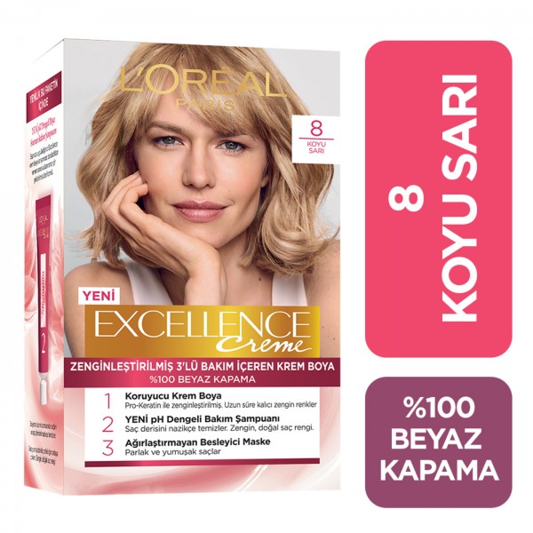 Loreal Paris Excellence Creme Saç Boyası Koyu Sarı 8