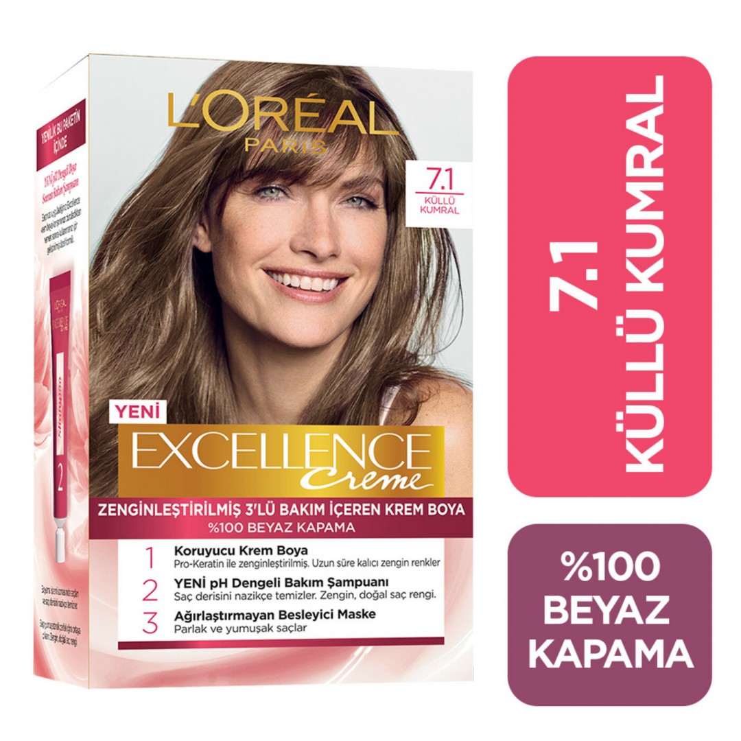 Loreal Paris Excellence Creme Saç Boyası Kumral Küllü 7.1 Loreal Paris Excellence Creme Saç Boyası Kumral Küllü 7.1