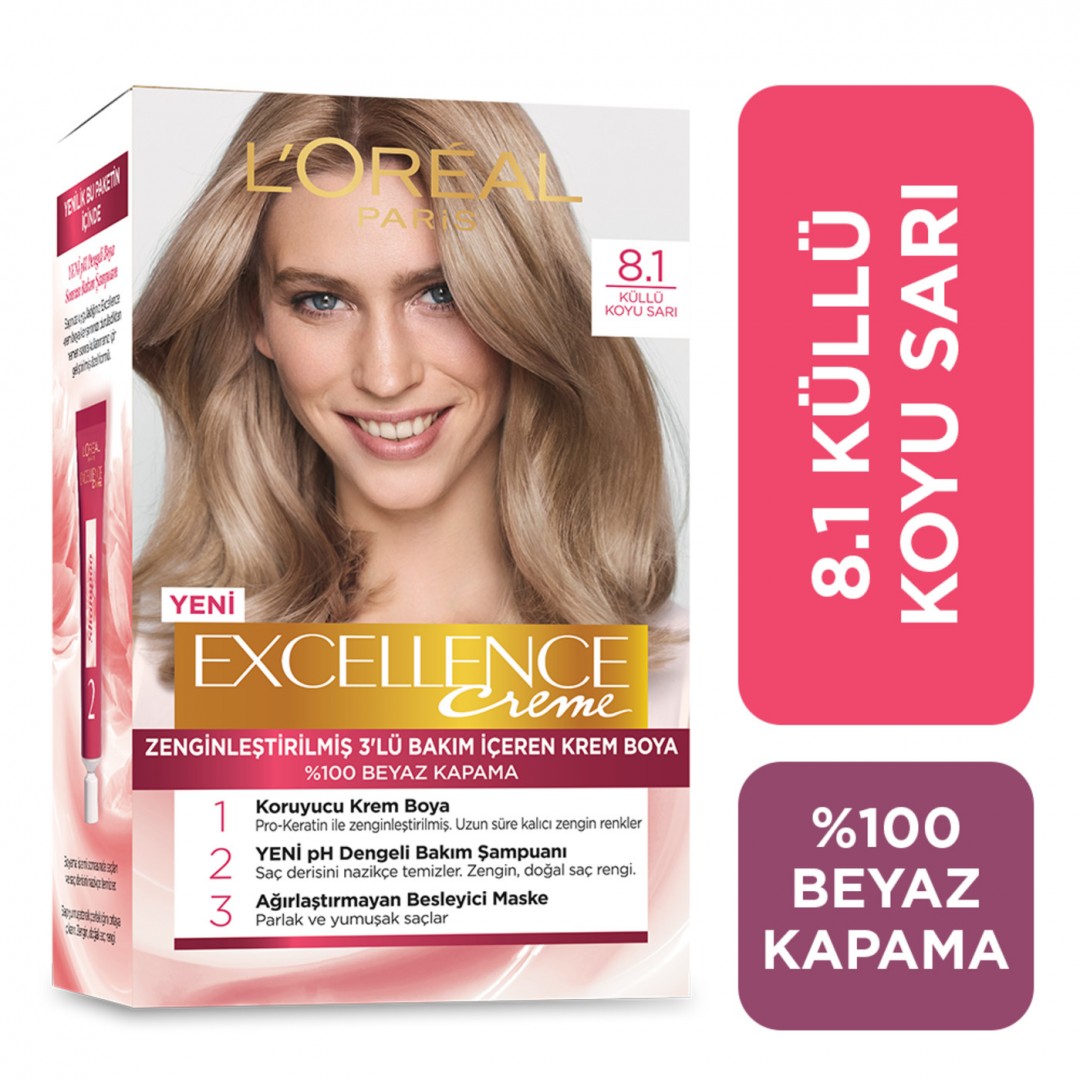 Loreal Paris Excellence Creme Saç Boyası Koyu Sarı Küllü 8.1