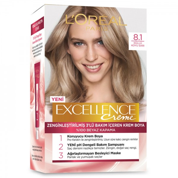 Loreal Paris Excellence Creme Saç Boyası Koyu Sarı Küllü 8.1