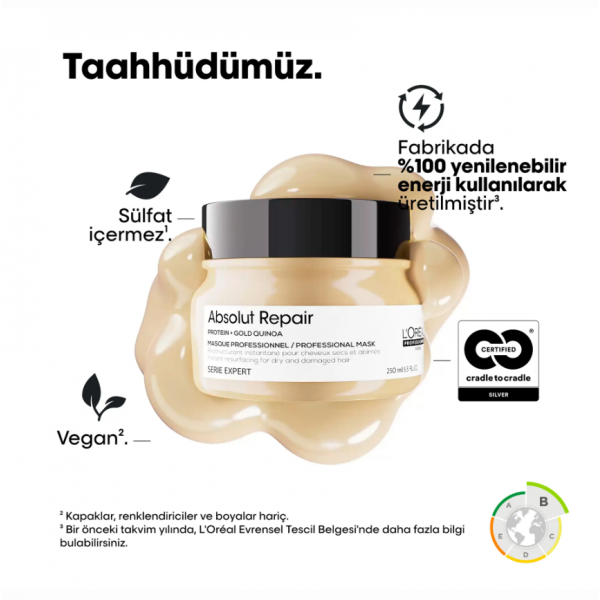 L'Oréal Professionnel Absolut Repair Yıpranmış Saçlar İçin Onarıcı Maske 2X250 ml L'Oréal Professionnel Absolut Repair Yıpranmış Saçlar İçin Onarıcı Maske 2X250 ml
